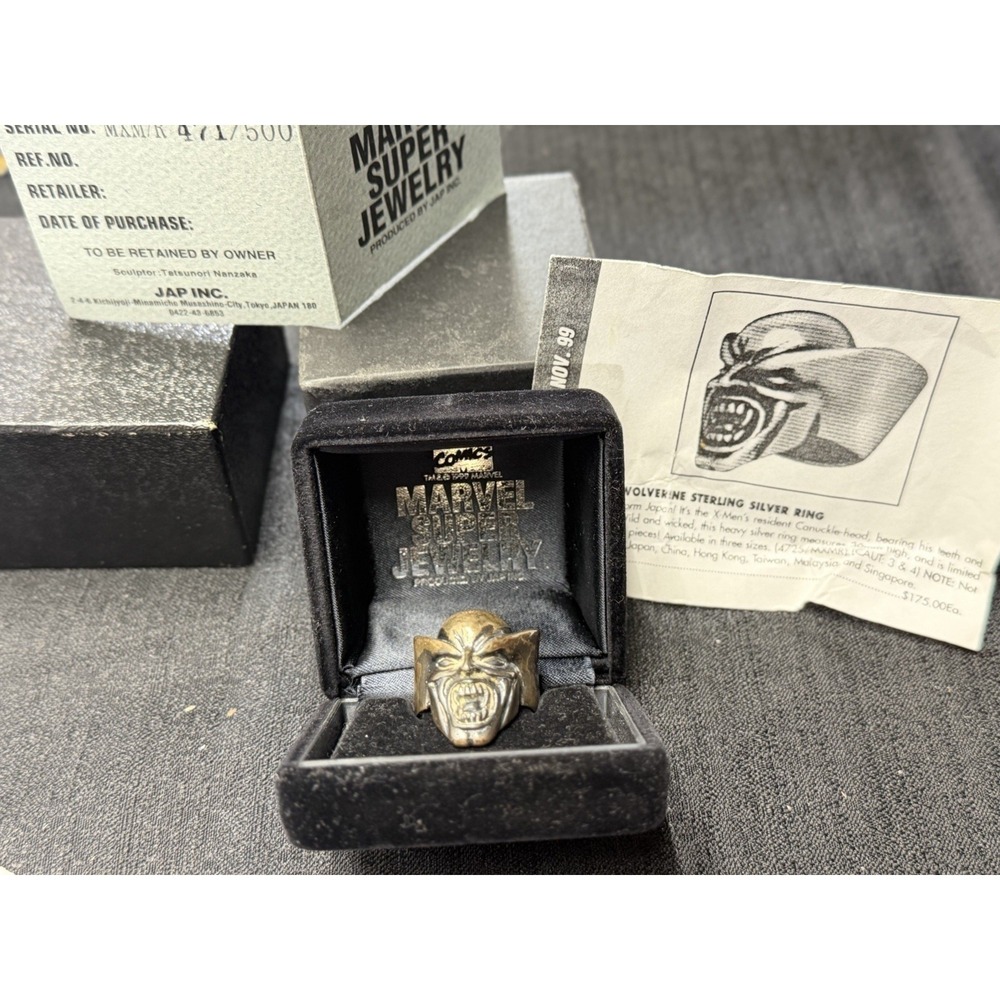 Vtg JAP Inc Marvel Wolverine 925. S. Ring 471/500 Tatsunori Nanzaka W/Box Papers